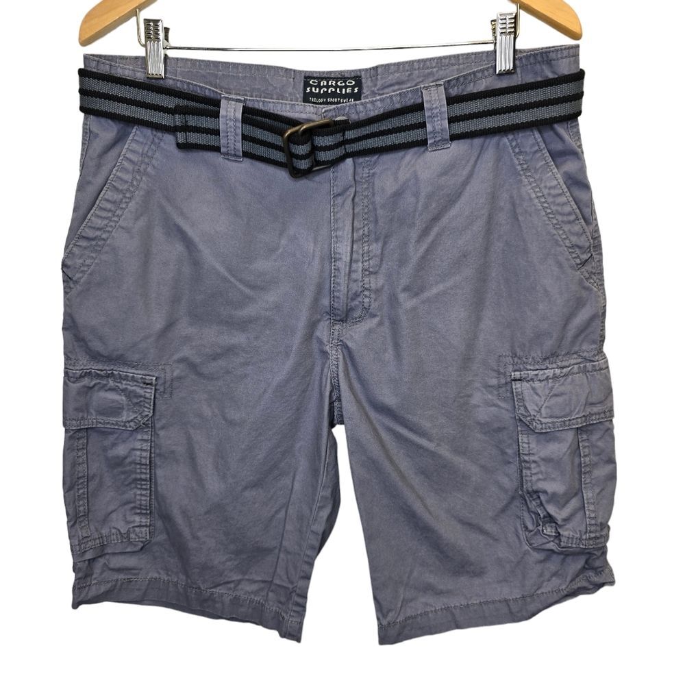 Cargo Supplies Men's 34 Blue Grey Cotton Cargo Shorts with Belt
